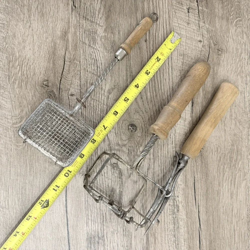 Lot of 3 Vintage Antique Wooden Handle Kitchen Utensils Gadgets Soap Saver